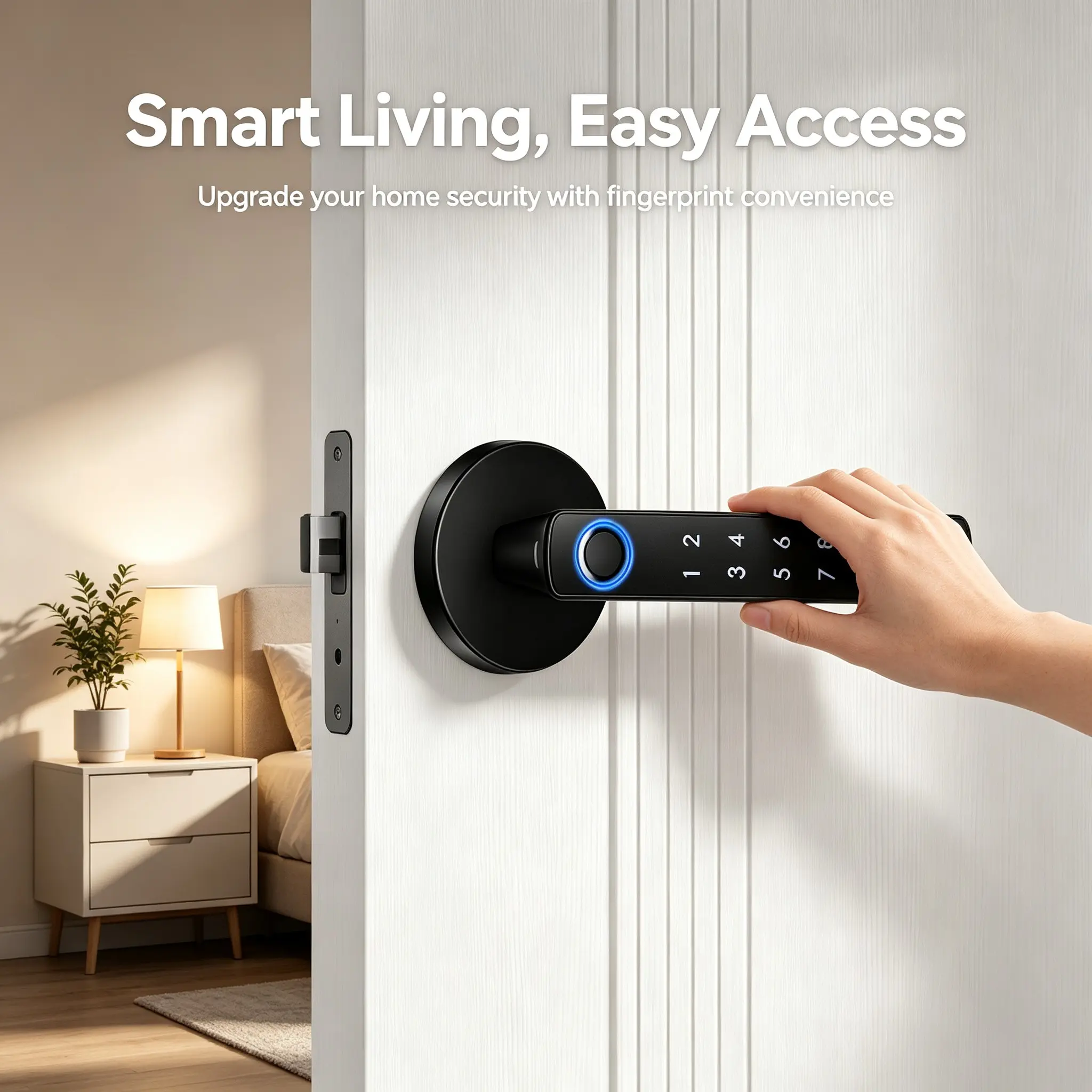 Fingerprint Door Lock Biometric Door Knob with Keypad Keyless Entry, Door Locks for Bedrooms, Home Hotel Office Apartment Black