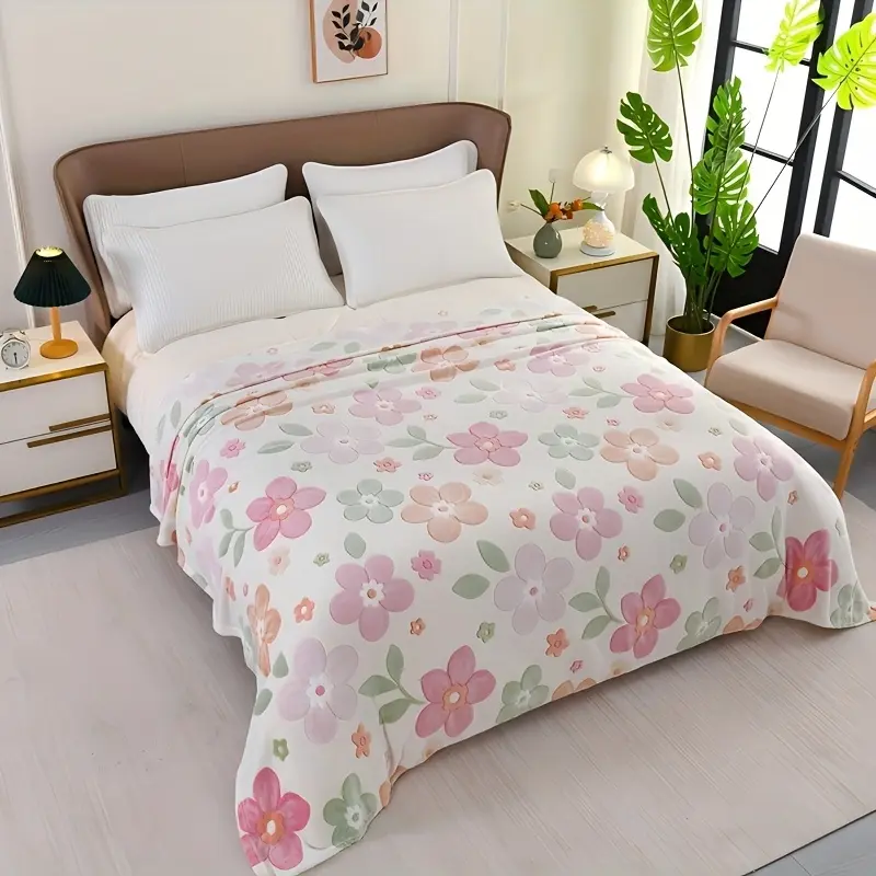 Cream Floral Flannel Blanket, Watercolor Big Flower Soft Throw, Cozy Warm Cottagecore Gift for Her Girlfriend Mom, Aesthetic Home Decor for Couch Sofa Bed, AC Room Summer Blanket, Birthday Mother's Day Gift for Women Daughter, Farmhouse Botanical Throw