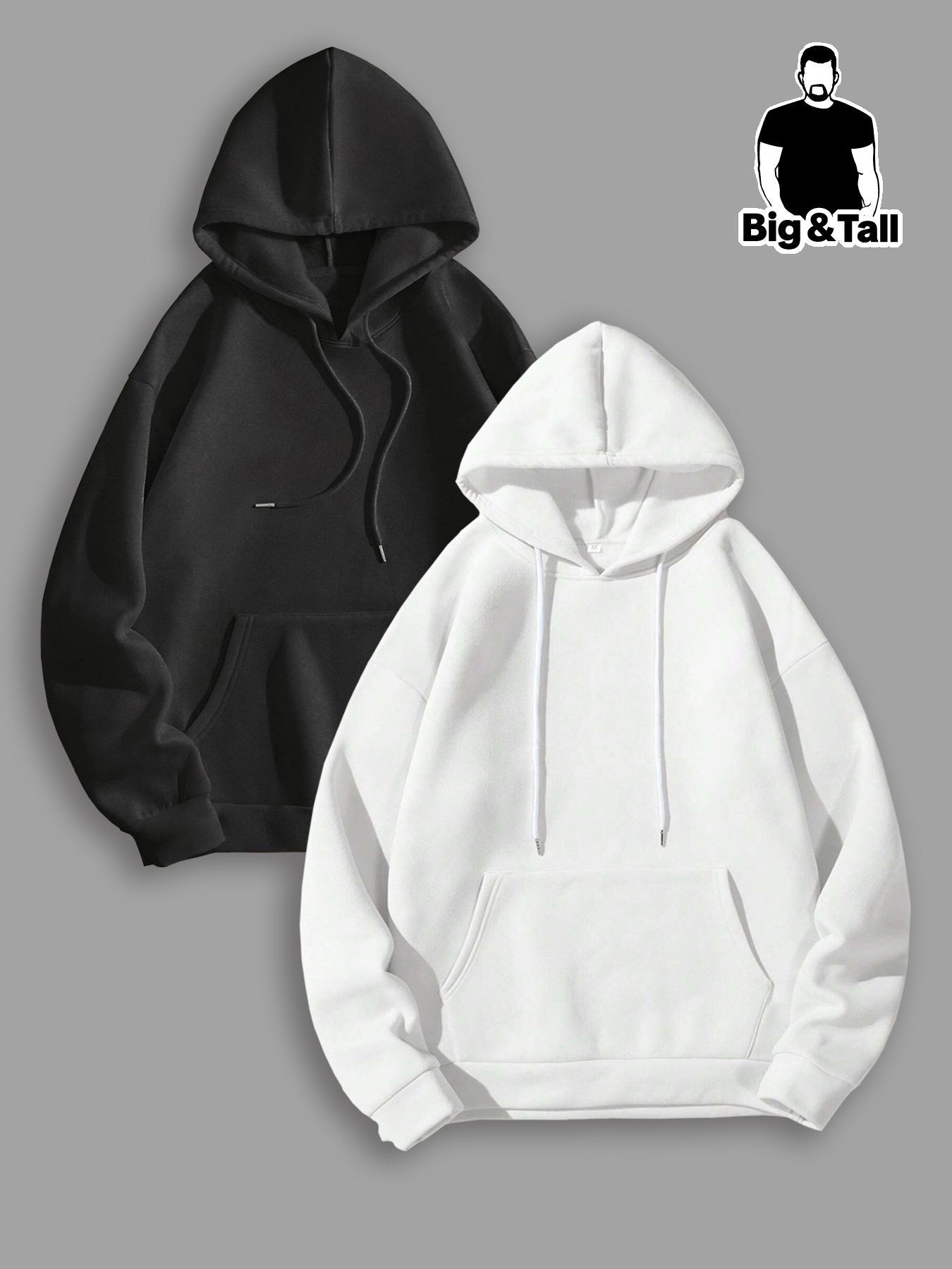 Unisex Men's Plus Size Solid Drop Shoulder Drawstring Pullover Hoodie, Fashion Casual Loose Pocket Hooded Sweatshirt for Daily Holiday Outdoor Wear, Men Clothes for Fall & Winter