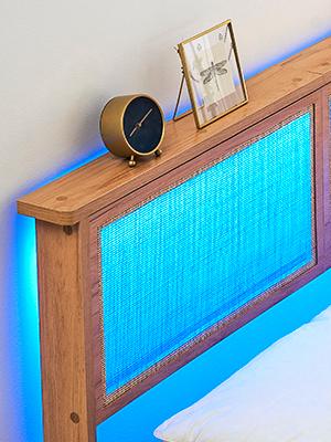 Garvee Rattan Bed Frames Available in Twin, Full, Queen, and King Sizes Featuring Natural Rattan Headboards, LED Lighting, Sturdy Wooden Slats, Noise-Free Platform, No Box Spring Required, Easy Assembly, and Storage Options