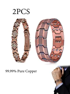 2-Pack Copper Bracelet Set for Men & Women, Durable Vintage Rose Gold Adjustable Bracelets with Sizing Tool, Unisex Premium Accessories, Bracelets Jewelry, Great for Couples, Mother's & Father's Day Gifts, Stackable Bracelet