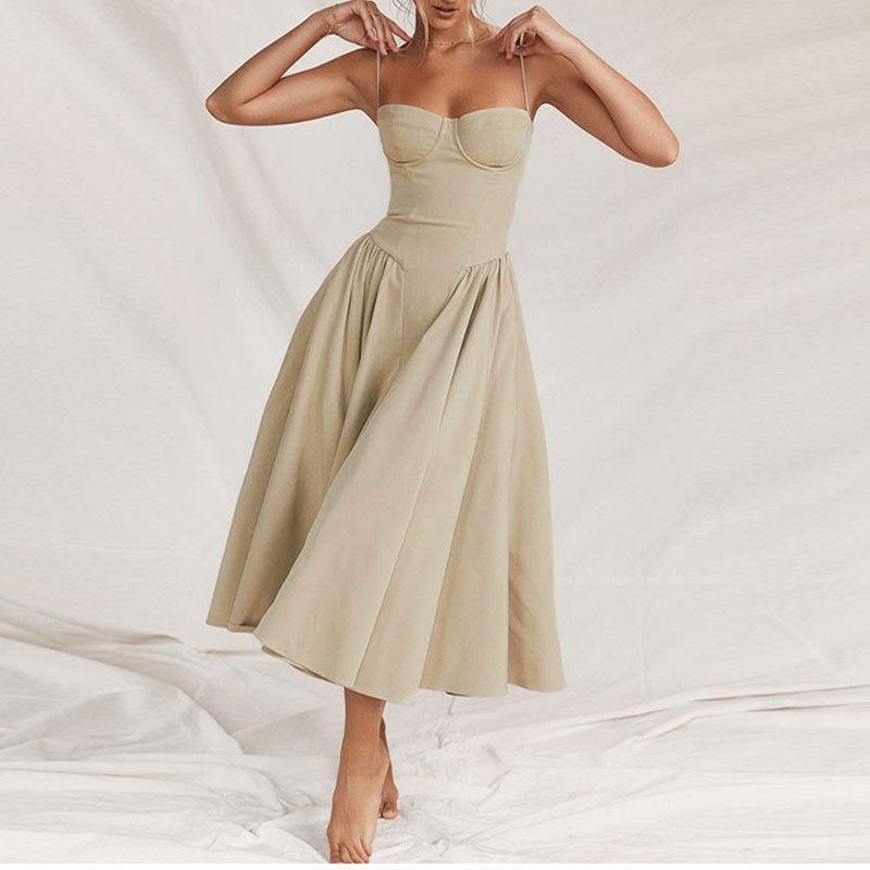 2026 beautiful women's clothing, new spring models, French retro court style solid color suspender dress