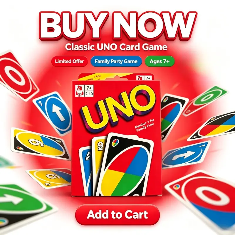 Portable Classic UNO Playing Cards, Strategy Card Game for Family Game Night, Holiday Birthday Gift for Boys Girls 7+ Years Old