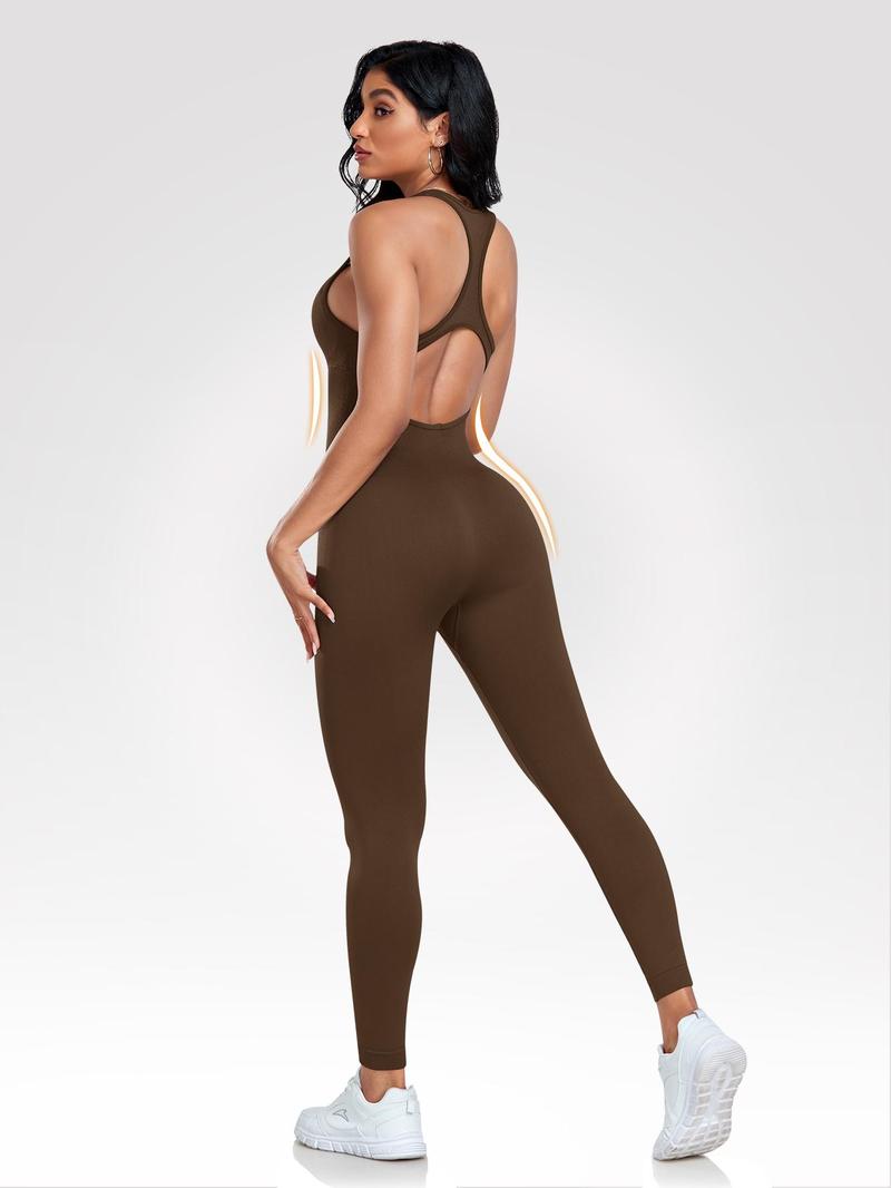 Shapewear Jumpsuit for Women, Tummy Control Cut Out Backless Racerback Bodycon Jumpsuit, Sexy Padded Bra Unitard, All Season Activewear, Backless Sports Jumpsuit