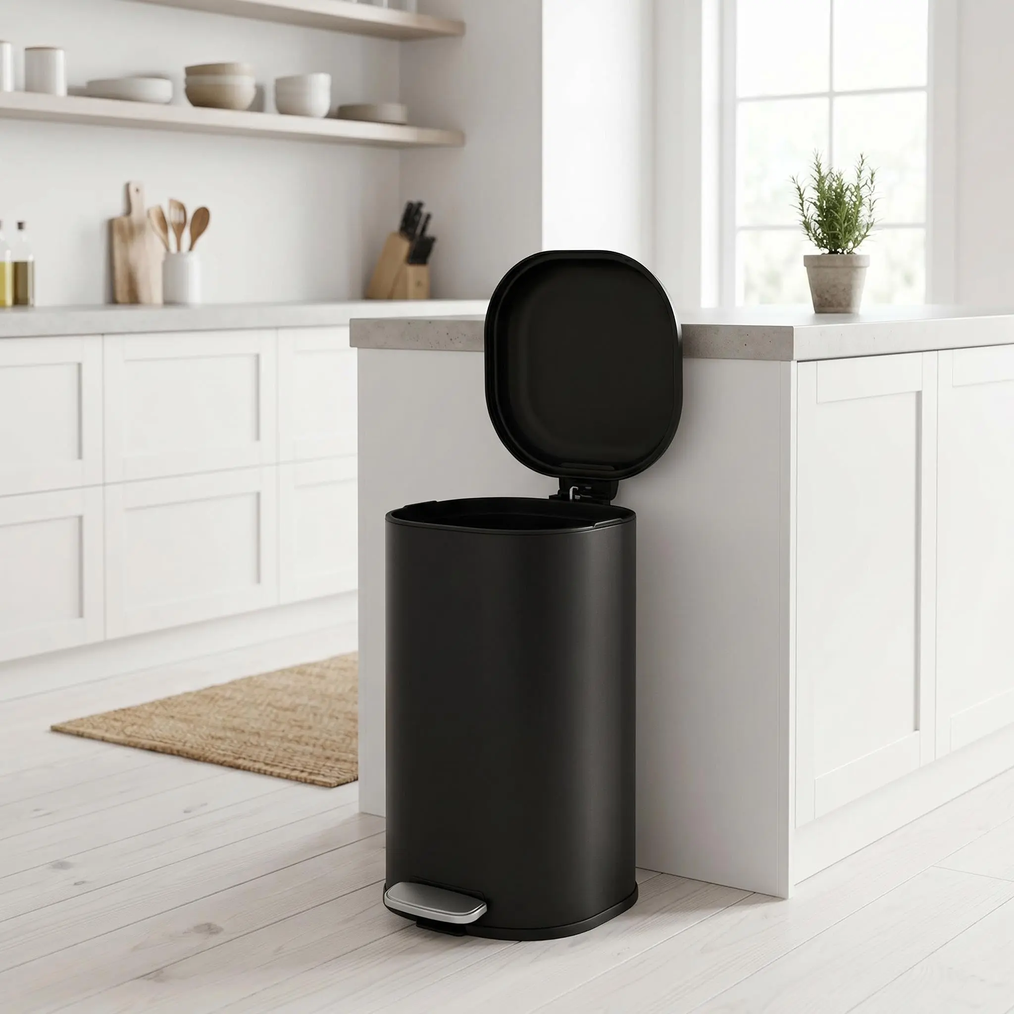 Garvee 8 Gallon Stainless Steel Kitchen Trash Can with Foot Pedal, Soft-Close Step Garbage Can Featuring Quiet Lid, Fingerprint Resistant Surface, Bag Ring, 30L Capacity, Black Finish, No Inner Bucket