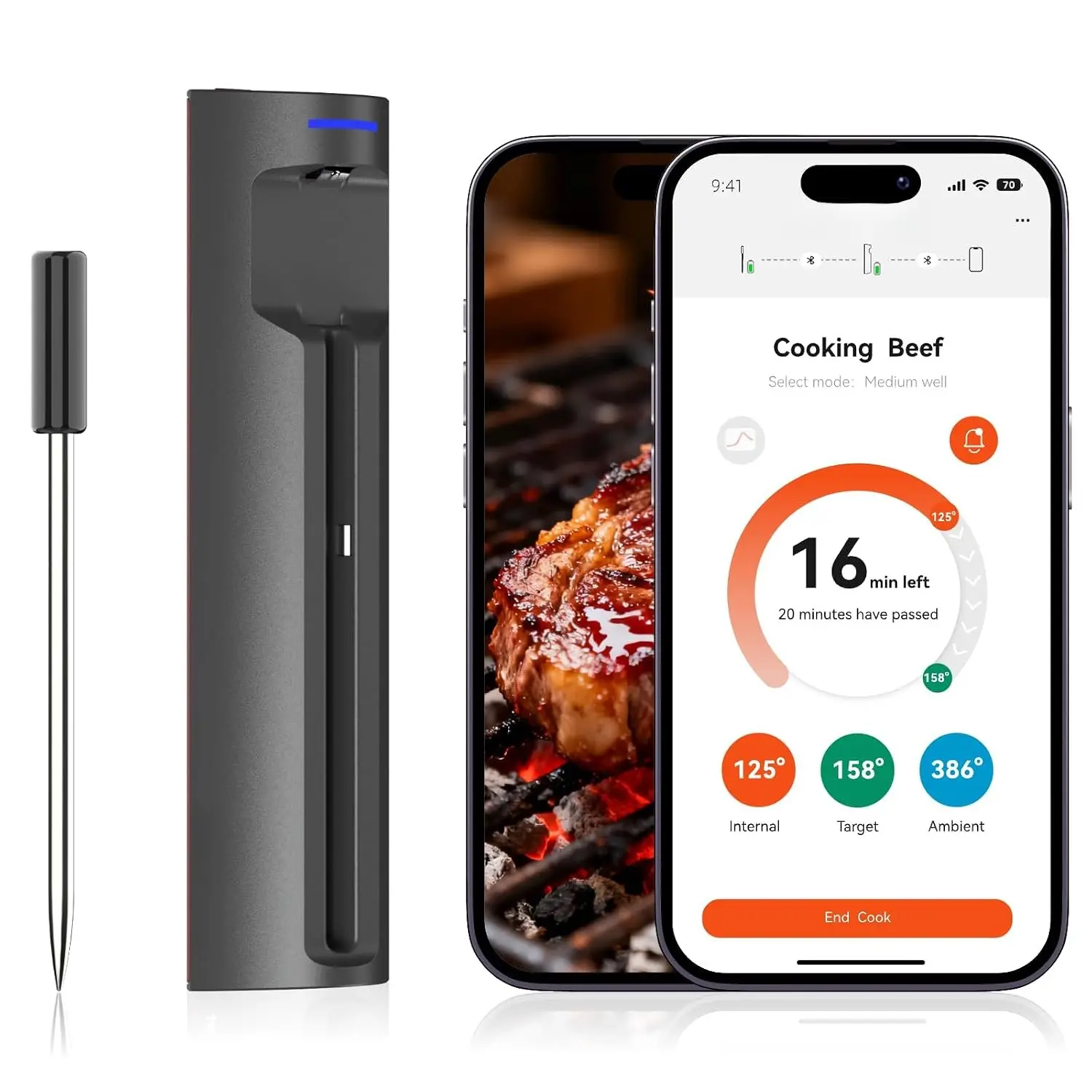Meat Thermometer Digital with Remote App  (Pro) | ±0.9℉ Accuracy  Meat Thermometer,  Unlimited Range, DishWasher Safe, and App , for BBQ/Oven/Grill/