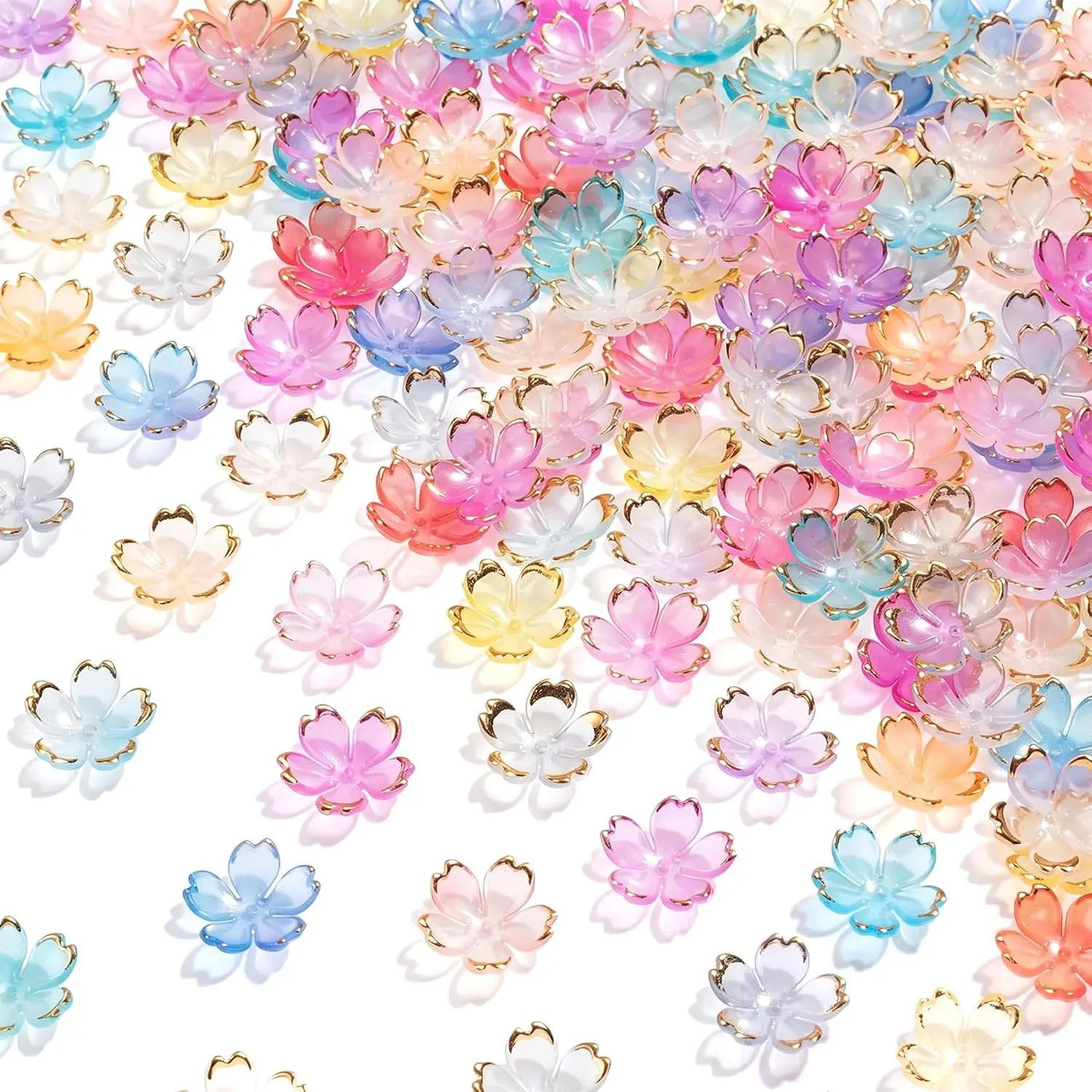100 count Cherry Blossom  Flower Beads,  Colors Flower Charms for  Making, Floral Spacer Beads Charms for DIY Craft Bracelets Necklace