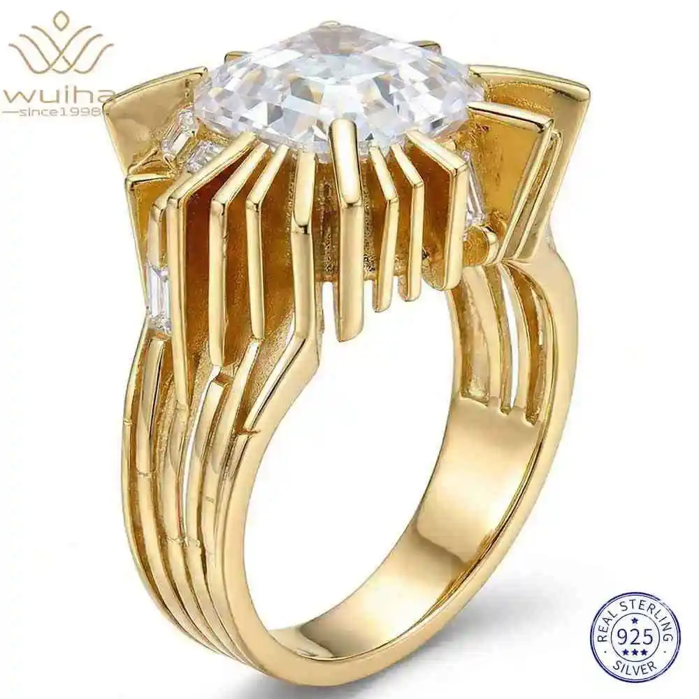 WUIHA 925 Sterling Silver Asscher Cut Lab Sapphire High Carbon Diamonds Gemstone Wedding Engagement Cocktail Ring Fine Jewelry