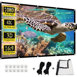 Portable Foldable Durable Projector Screen, Washable Movie Screen for Home, Office and Outdoor Use, HD Projection Screen,foldable anti-crease portable projector movieDouble Thickened Opaque Fabric,100 Inch 16:9 Full HD,No Crease Projector Screen