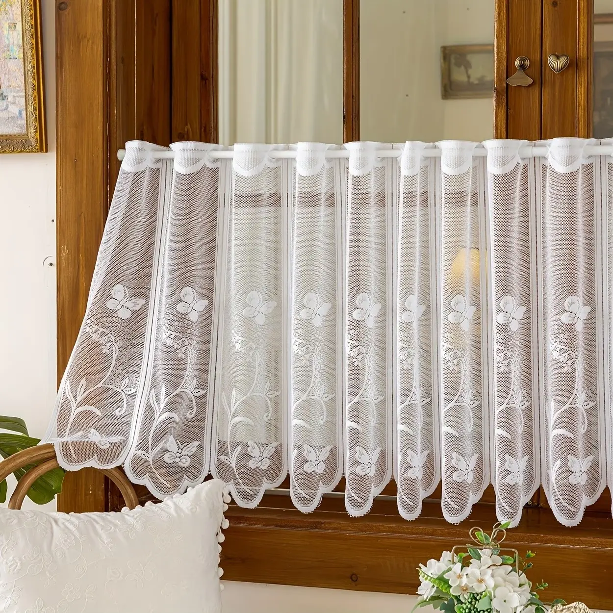 1pc Boho Floral Sheer Summer Curtains, Window Curtain, Top Rod Pocket Design, Modern Drapes for Living Room, Bedroom, Balcony, Kitchen Decor