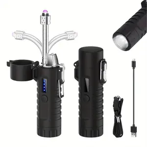 Windproof And Electric Lighter, Outdoor Camping Lighter, Flashlight Lighter, USB Rechargeable Lighter, Pulse Plasma Lighter, Portable Lighter, 360° Rotating Telescopic Lighter, Camping Hiking Survival Camping Ignition Tool