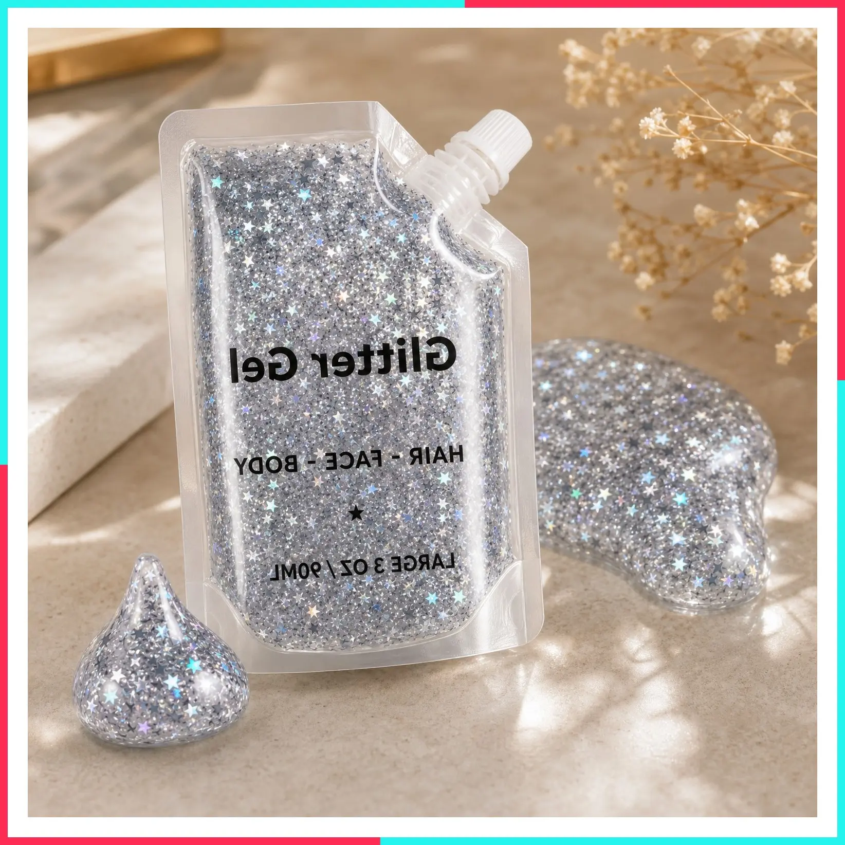Holographic Silver Glitter Gel - Vegan & Cruelty Free Cosmetic Grade Face Body Hair Glitter for Women Kids, Non-Toxic No Mess Easy Apply & Wash Off, 3 Oz for Parties Concerts Holidays Sports