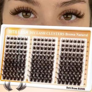 RITALASH 180PCS Premium Dark Brown Cluster Lashes Thin Band Lashes Upgrade Color with Ultra-Dense, Waterproof, Long-Lasting Lashes Soft & Lightweight for Daily Makeup Daily Going Out, And Holidays
