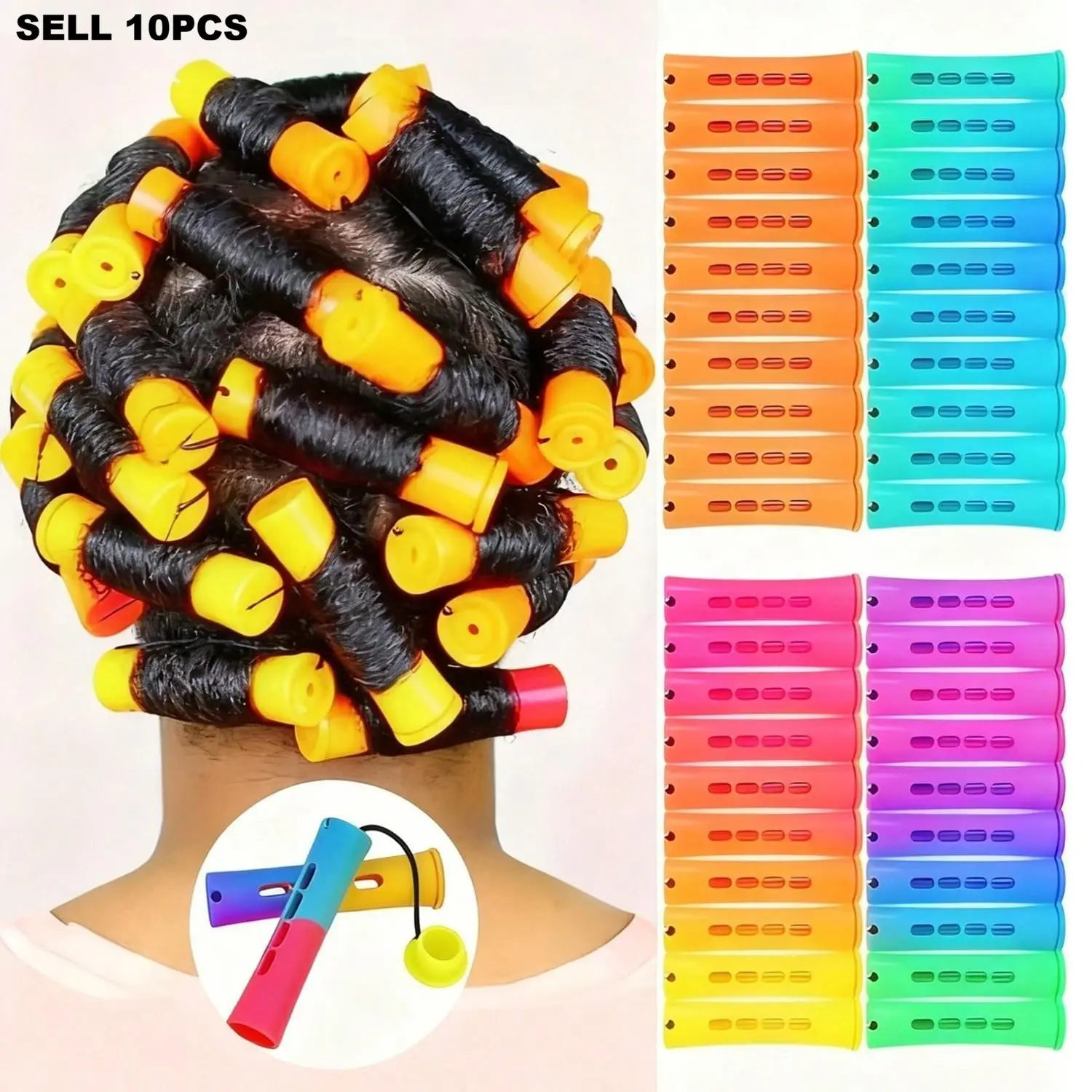 10pcs Hair Perm Rods Set, Elastic Rubber Band Non Slip Plastic Perming Cold Wave Kit, Short Perm Rods Natural Hair Perm Rods, DIY Hairdressing Tools, Hair Styling, No-Heat Heatless Hair Curler Set with Non-Slip Rubber Bands, Perm Rods Set for Natural Hair