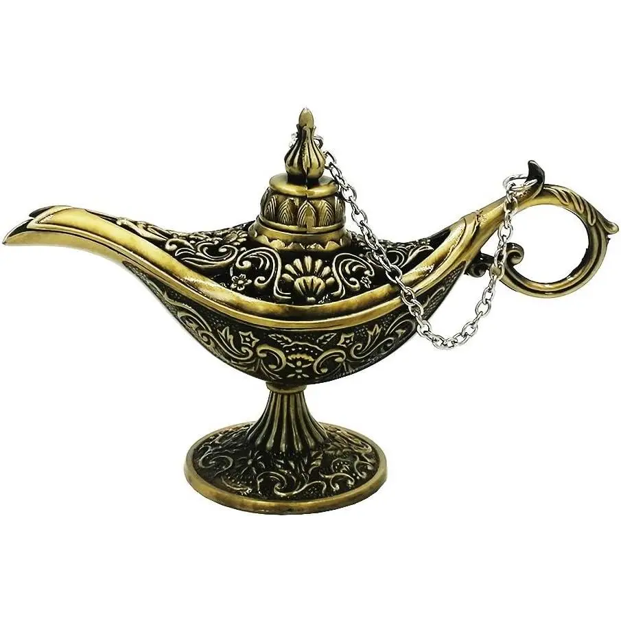 Legend Aladdin Magic Genie Lamp - Metal Carved Wishing Light for  Wedding Party Tabletop Decoration Delicate ,Small Bronze