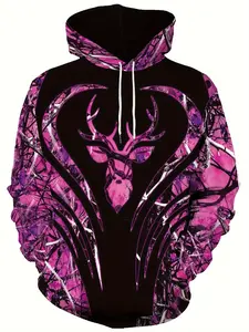 Men's Hooded Sweatshirt with 3D Printed Pattern, Drawstring, Breathable, Spring-Autumn Style
