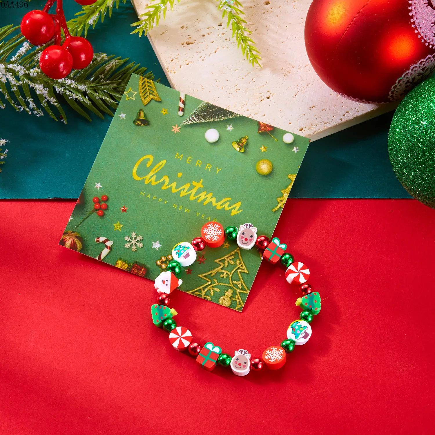 Women's Christmas Beaded Adjustable Stretch Bag Accessory Soft Ceramic Beads Christmas Tree Holiday Charm for Festival Outfits Gift Giving