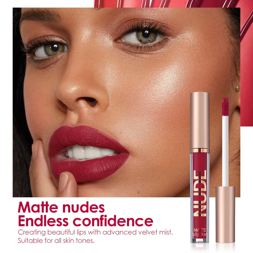 Julystar Velvet Matte Liquid Lipstick, Silky High Pigment, Long Lasting, Waterproof, Non-Stick Cup, Daily Neutral Lip Makeup