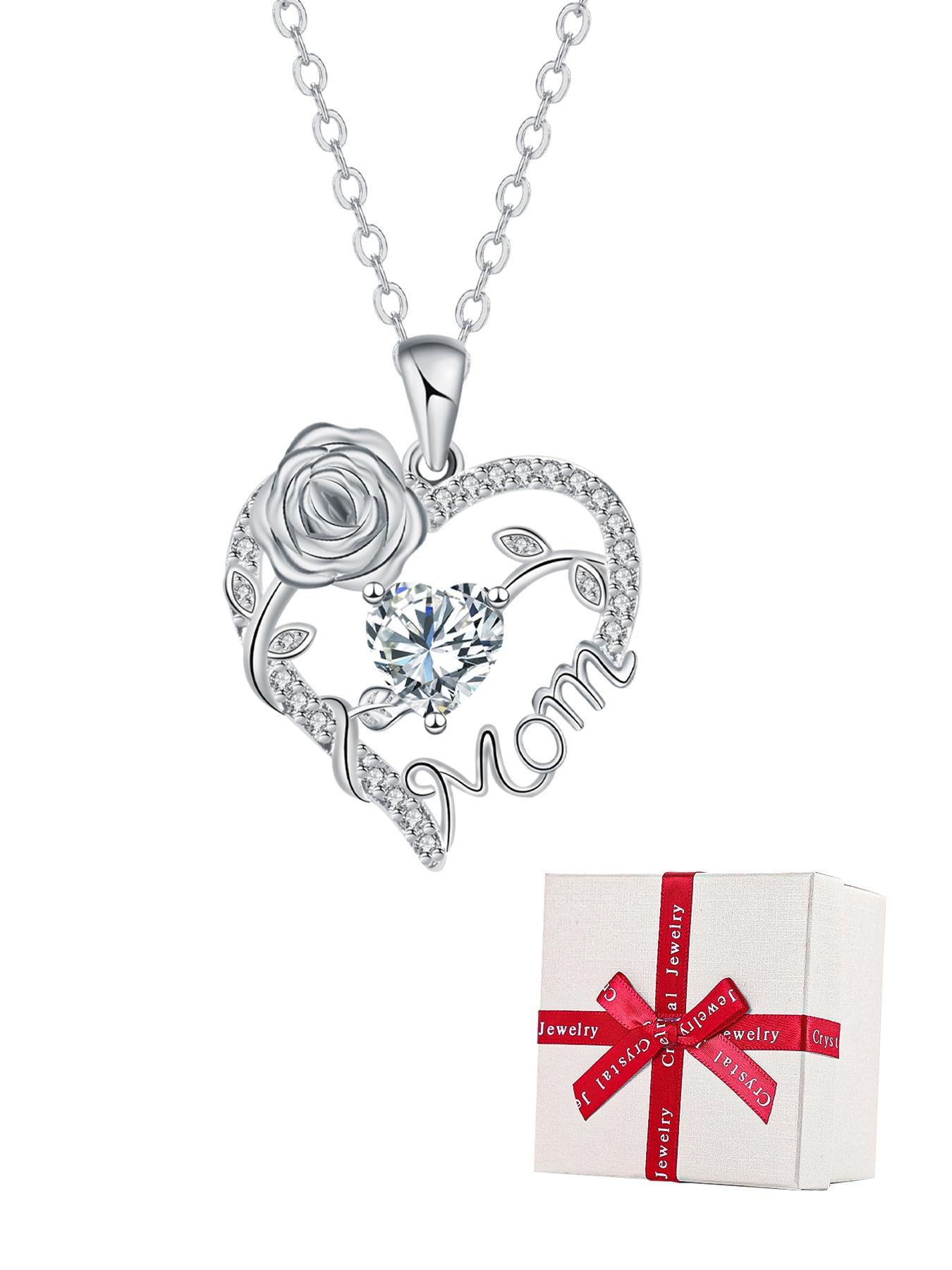Rose Jewelry Gift Box With Heart Rose Mom Pendant Necklace, High End Necklace for Mama Grandma, Perfect for Mother's Day Gift Christmas Gift