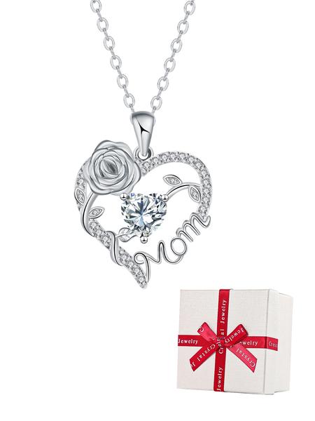 Rose Jewelry Gift Box With Heart Rose Mom Pendant Necklace, High End Necklace for Mama Grandma, Perfect for Mother's Day Gift Christmas Gift