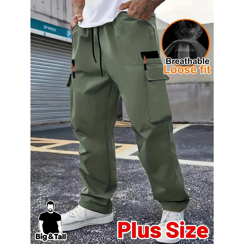Extra Large Male Loose-Fit Joggers - Male Clothing, Lightweight Breathable Fabric, Decorative Zipper Detail, Slogan Print - Suitable for Daily Wearing, Running