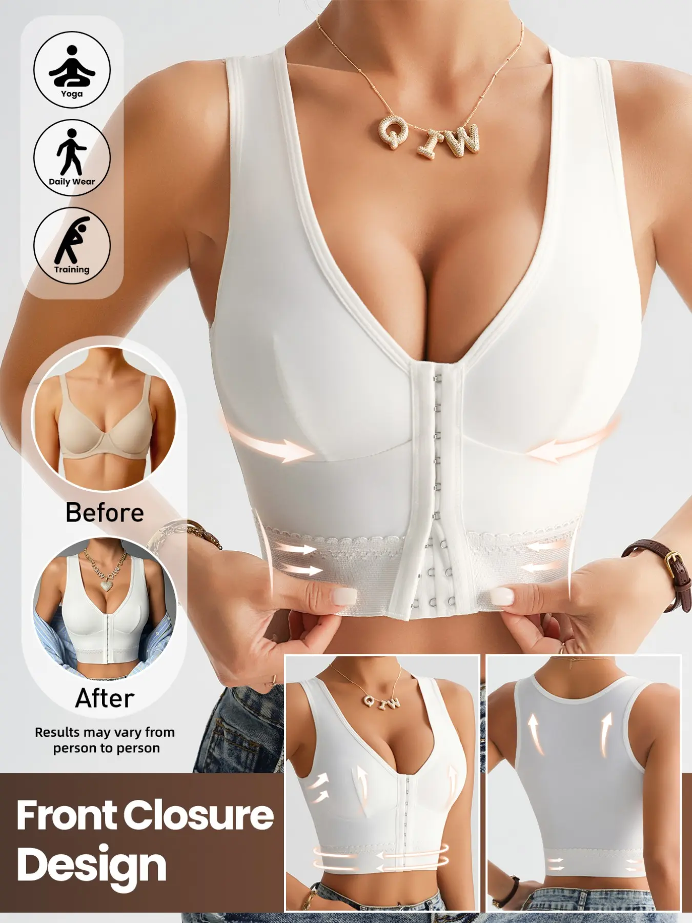 Women's Shapewear Bra, Multi-Row Buckles, Wide Straps, Elastic Hem, Thin No-Pad, Smooth Fabric, Daily Wear, Outerwear, Innerwear, Adjustable Strap Shapewear
