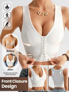 Women's Shapewear Bra, Multi-Row Buckles, Wide Straps, Elastic Hem, Thin No-Pad, Smooth Fabric, Daily Wear, Outerwear, Innerwear