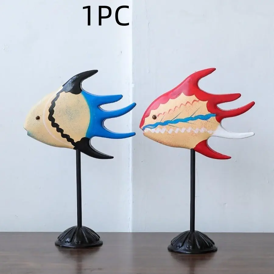 Marine Style Wooden Fish Ornament, Mediterranean Desktop Decor, Sample Room Soft Furnishings, TV Cabinet Display Decoration, Decorative Home Ornament, Decoration Items