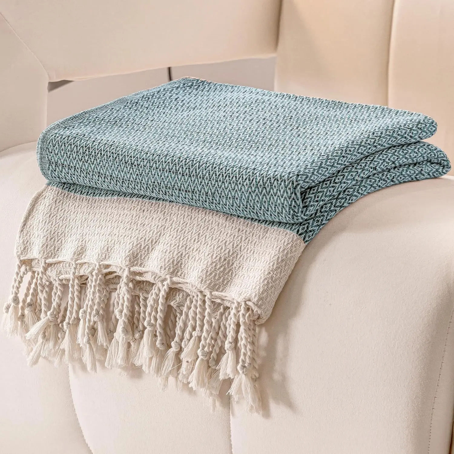 Throw Blanket, 50x60 inches, Light Blue, Turkish Herringbone,  Decor, Yoga Blanket, Picnic Blanket