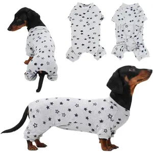 Fabric Dachshund Onesie - Durable, Machine-Washable Calming Wrap Recovery Suit for Male/Female Weenies, Star Print, 5 Sizes (XS-XL), Mini to XL, Size M