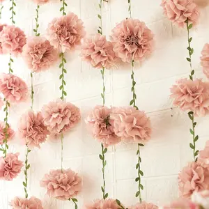 Pink Tissue Paper Pom Pom Garlands, Paper Flowers for Birthday Decorations, Baby Shower, Wedding Engagement, Bridal Shower, Spring Summer Party Decorations, 4 Pcs