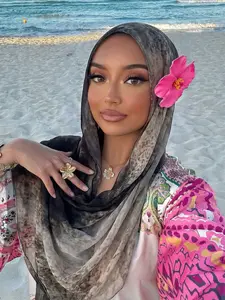 Ink Wash Chiffon Headscarf, Muslim Hijab, Vacation Sun Protection Shawl, Bandana, Elegant and Versatile Accessory