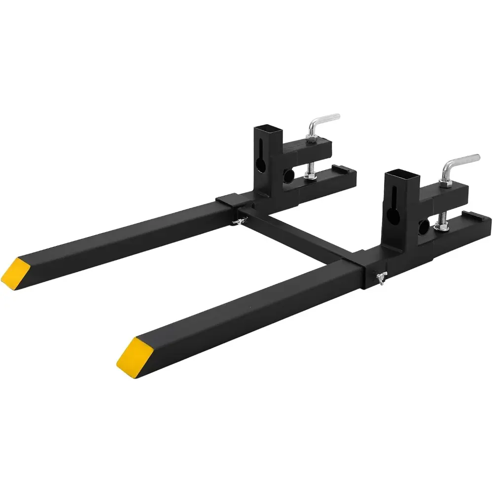 60" 4000lbs Clamp on Pallet Forks Heavy Duty Tractor Forks with Adjustable Stabilizer Bar Quick Attach Pallet Fork for Bucket Tractor Loader Skid Steer