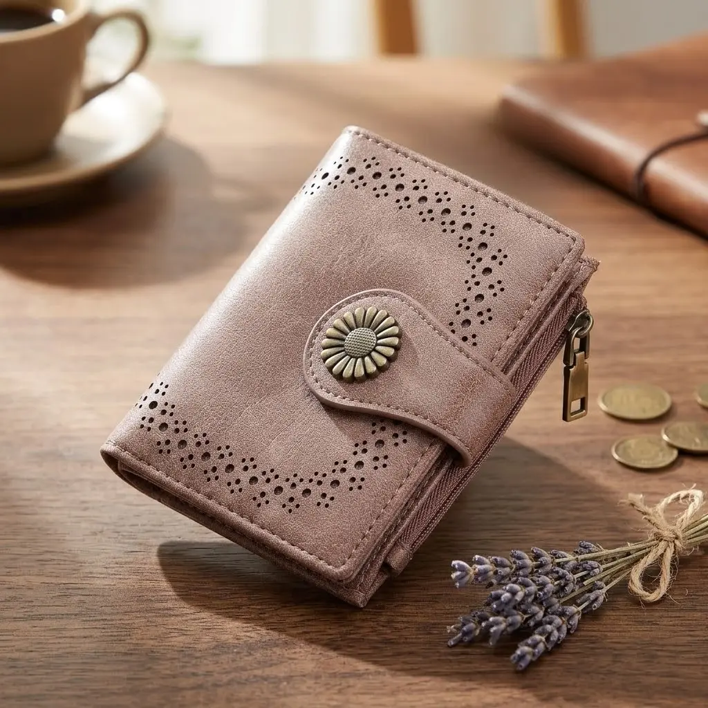 Women's Chic Bifold Wallet, Casual Slim Fit Vegan Leather Design with RFID Blocking, Card Slots & Zipper Pocket, Wallets For Women, Magnetic, Plain