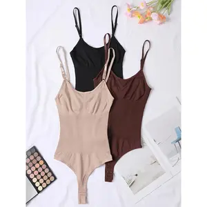 3-piece seamless shapewear bodysuit with adjustable shoulder straps, tummy control, butt lift, and crotch snap fasteners