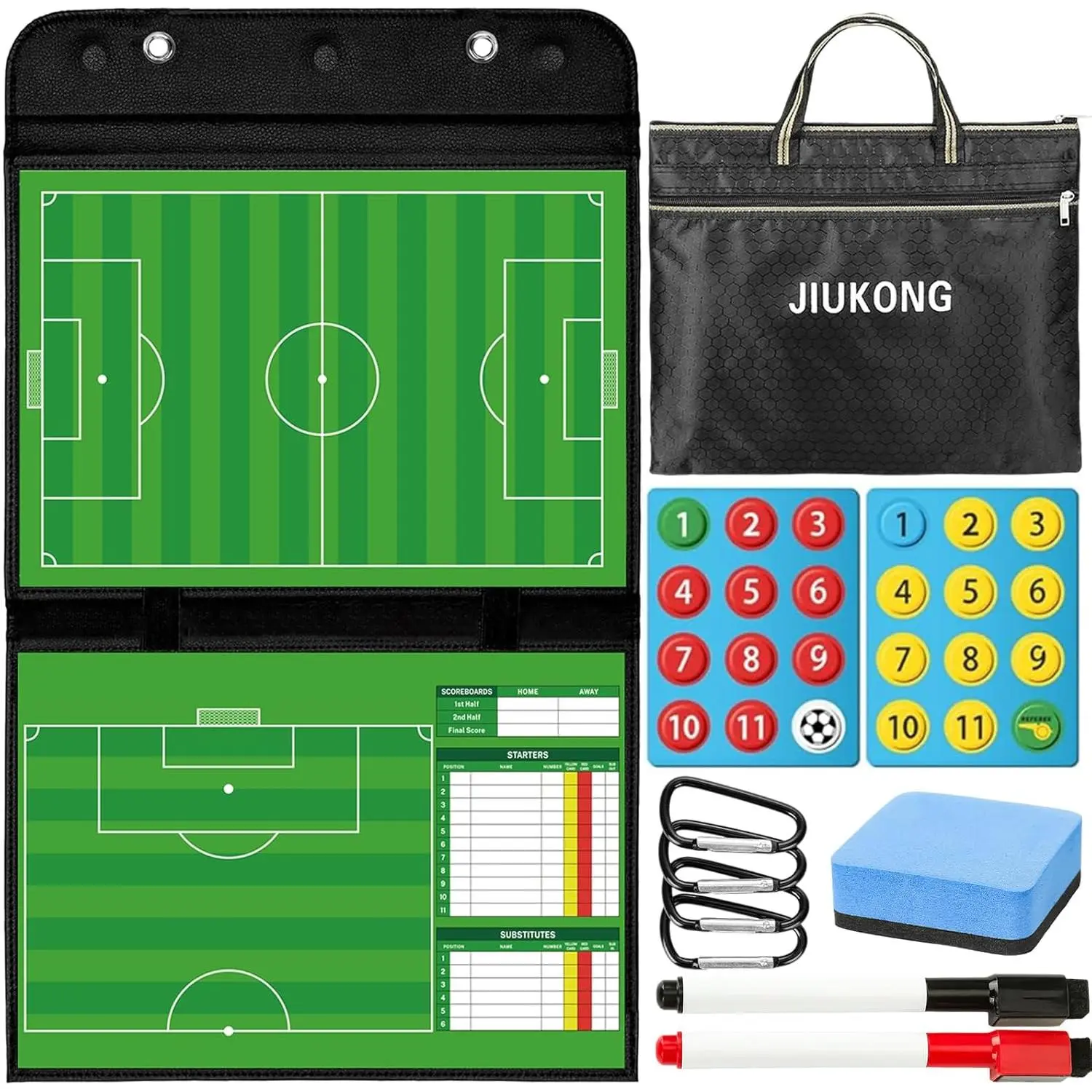 Soccer Coaching Board – Portable Dry Erase Whiteboard with Fence Clip, Magnets & Carry Bag, Foldable Clipboard for Soccer Coaches & Players, Ideal Coach Gift