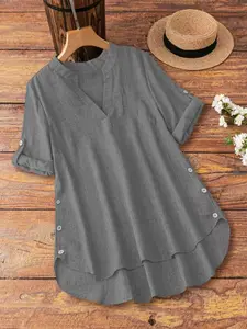 Plus Size V Neck Short Sleeve Fashion Casual Solid Color Simple Elegant Shirt Blouse, Comfortable Daily Wear Top, Stylish and Chic Design