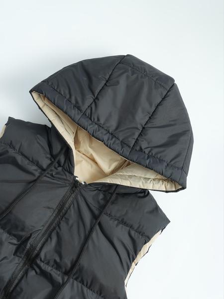 Women's Solid Pocket Zip Up Drawstring Hooded Vest Winter Coat, Casual Fashionable Sleeveless Warm Coat for Daily Outdoor Wear, Women Clothing for Fall & Winter