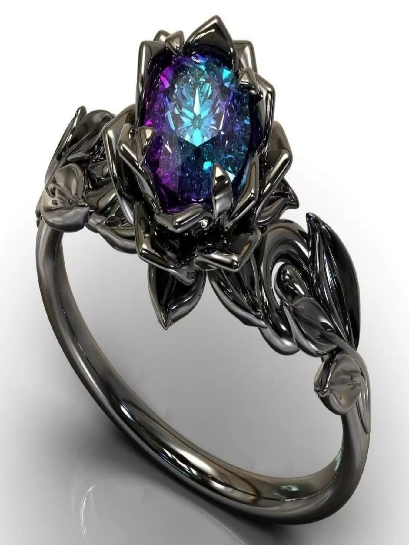 Elegant Floral Artificial Zircon Ring for Women, Gothic Punk Style, Four Colors, Perfect for Weddings, Engagements, Parties, Jewelry Gift