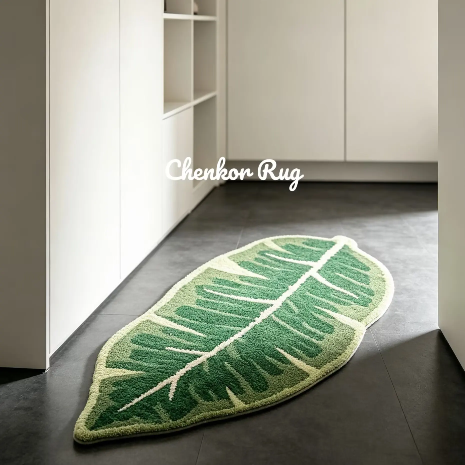 Leaf Runner Rug Tropical Plant Green Soft Fluffy Area Rug Thick Plush Non Slip Bedroom Living Room Hallway Entryway Aesthetic Botanical Carpet Home Decor for Plant Lovers