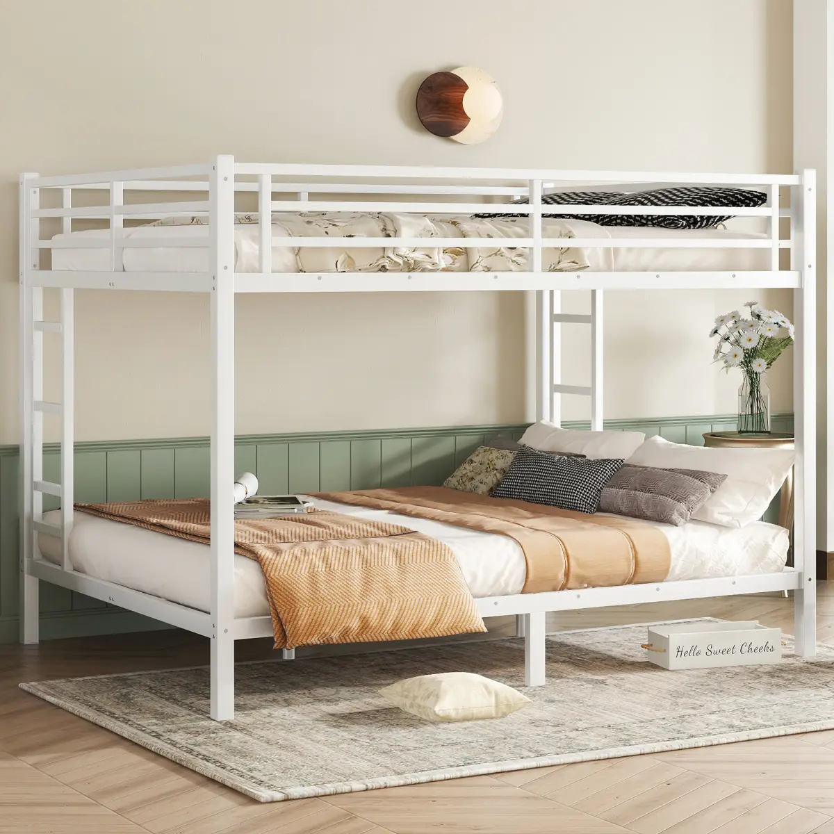 AobtkelMetal Queen over Queen Bunk Bed for Teens and Adults,Space-Saving/Noise Reduced/No Box Spring Needed,White, 82.7X63x64.6", Heavy-Duty Metal