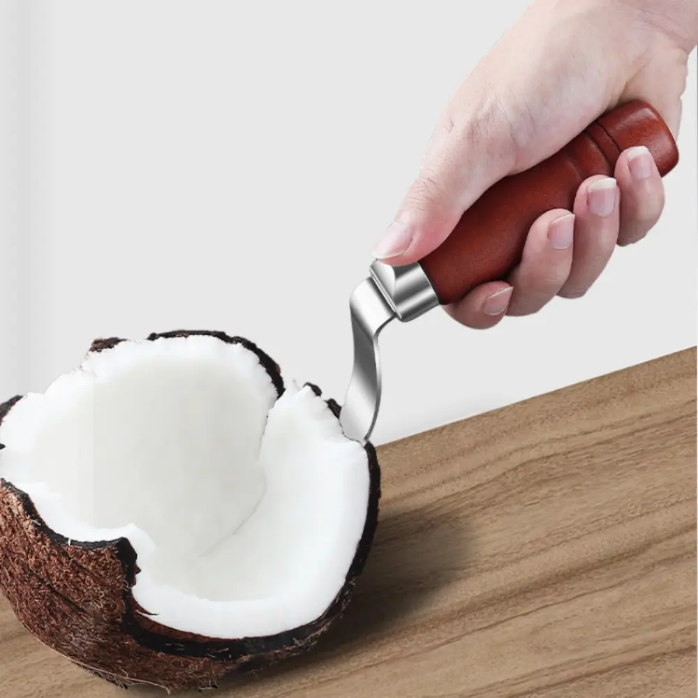 [Stainless steel | coconut] Stainless steel coconut stripper | 1pc, wooden handle, efficient tool