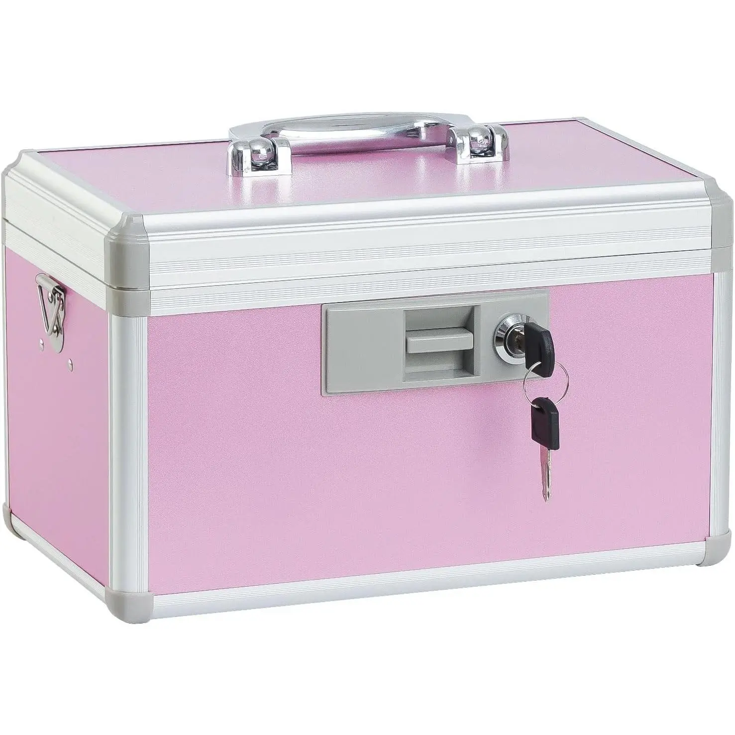xydstay Safety Lockable Metal Medicine Organiser, 12.2"x7.9"x7.5" Pink Layered Aluminum First Aid Box with Lock, Adjustable Shoulder Strap for Home, Outdoor Use