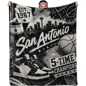 San Antonioo EST.1967 Basketball City Skyline Flannel Throw Blanket,Classic Sports Man Cave Decor Sofa Blanket,Perfect Gift for San Antonio Fans & Basketball Lovers