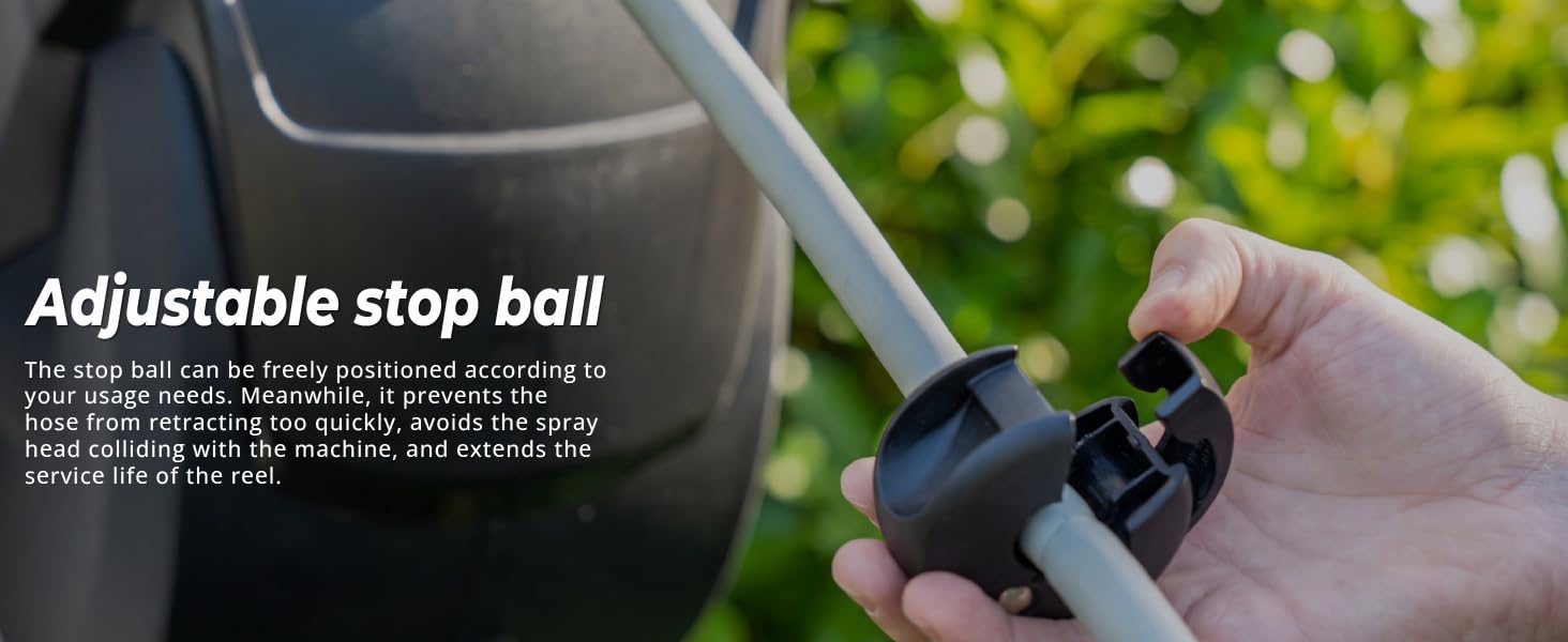 Retractable Garden Hose Reel 5/8"x100ft, 3-Ply Reinforced, High-Flow, Any Length Lock, 180 °   Swivel Bracket, Heavy-Duty Aluminum Mount, Slow Retract, Auto-Layer, 10 Spray Nozzle