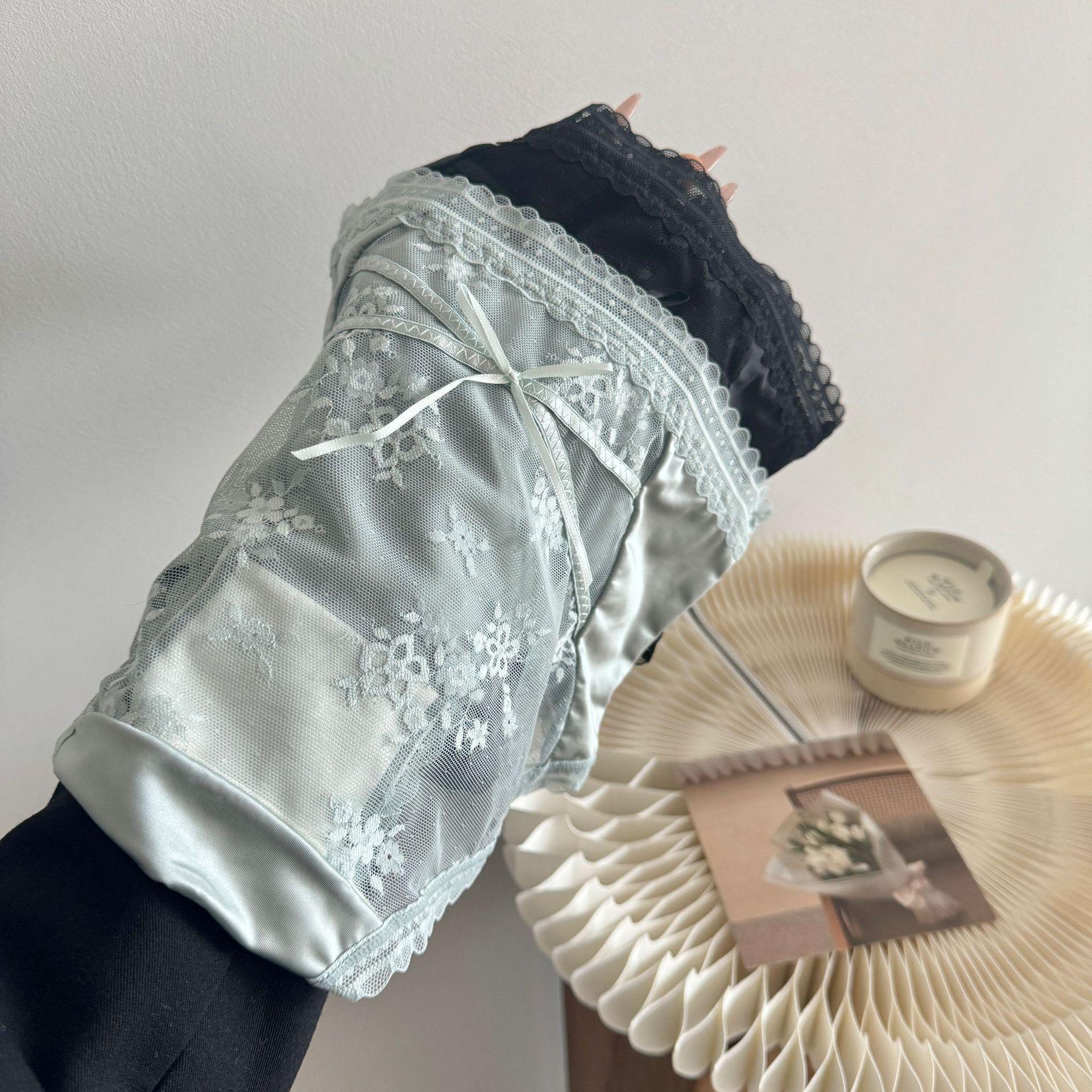 French Style Pure Desire Transparent Girl Mid-Waist Bow Lace Silk Cotton Crotch Panties Women Thin Summer