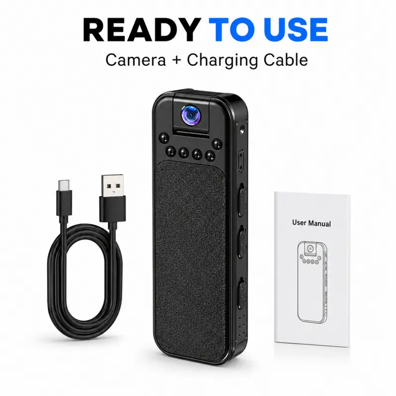 Wearable Action Recorder Portable Clip Design Recording Camera Built In Infrared Lamp Night Vision Wifi Wireless Phone Connection Support TF Memory Card 180 Rotatable Lens For Outdoor Cycling Skiing Field Patrol Work Record