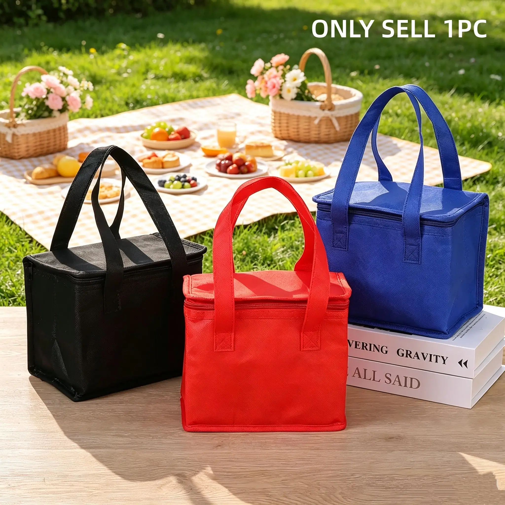 Insulated Bag for Outdoor Use, Durable Aluminum Lining, Keeps Food and Drinks Fresh, Portable Non-Woven Zip Design, Foldable, Ideal for Camping, Outdoor Cooler Bag