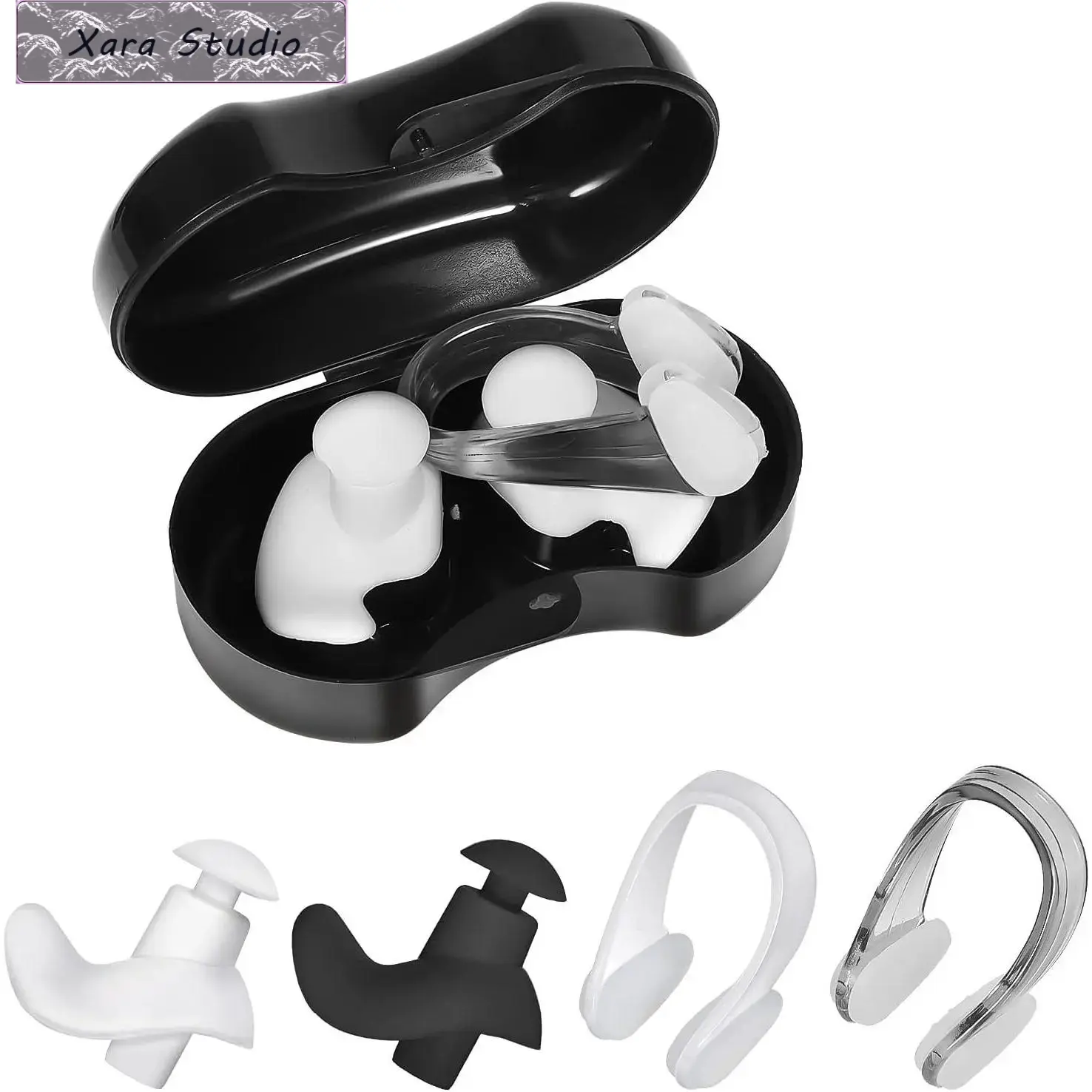 Unisex Adult Reusable Spiral Silicone Earplugs & Nose Clip Set - Water-Blocking Protection for Swimming & Water Sports
