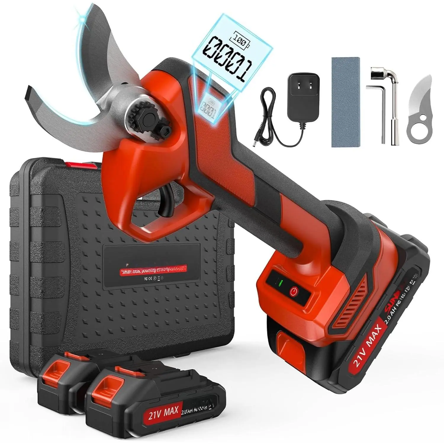 Upgraded Cordless Electric Pruning Shears with LCD Display,   Garden Shears with Brushless , 2 Rechargeable , 2.1 Inch  for Trees, Shrubs, and Yard Trimming